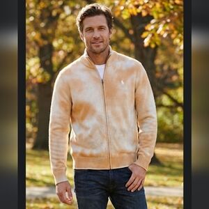 Ralph Lauren Men's Zip-Up Sweater in Orange and White